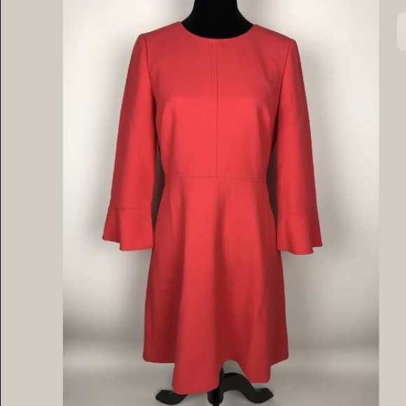 J.CREW Bell Sleeve Crepe Dress 4 Papaya Red - Picture 6 of 7